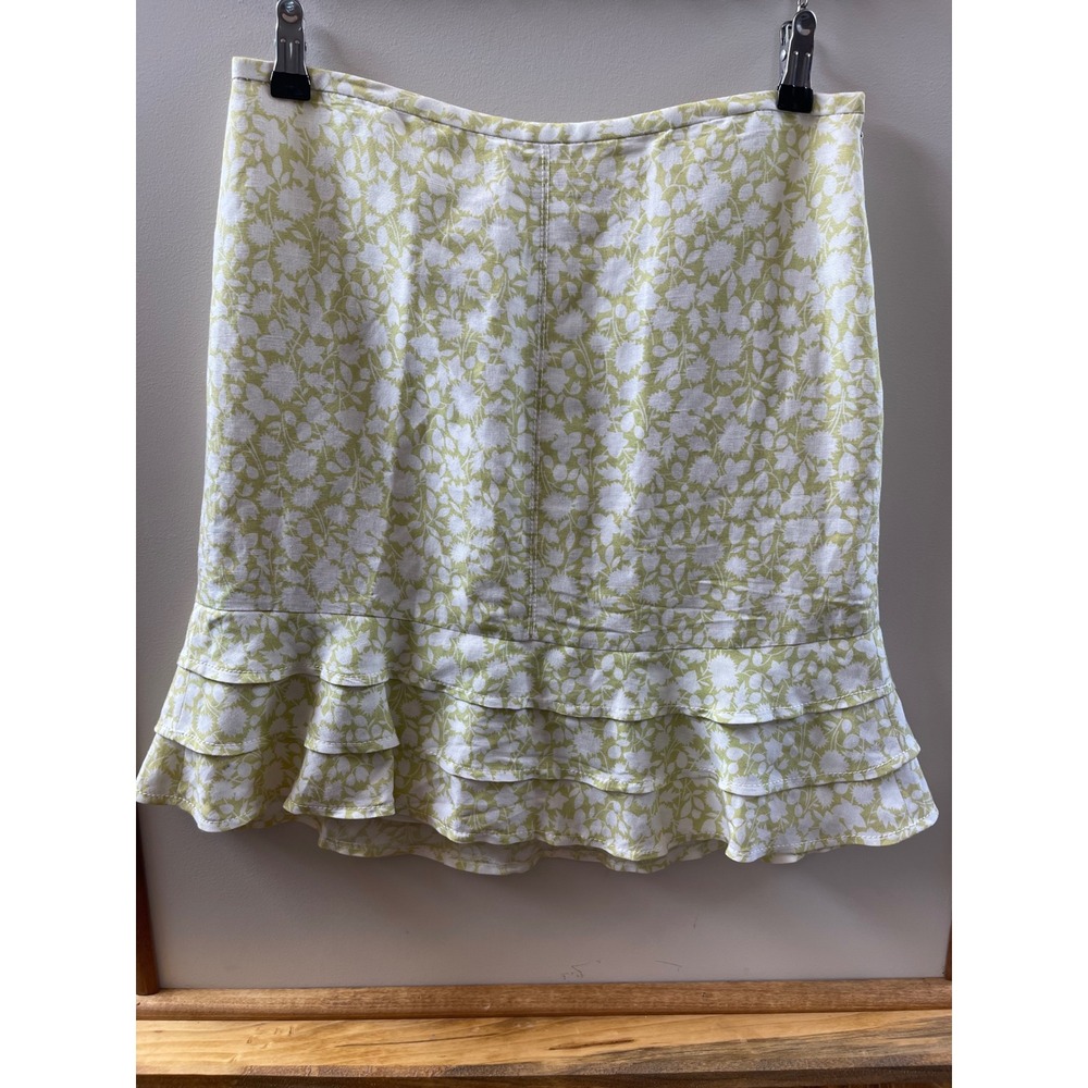 Ann Taylor Loft Skirt Petites 8P Green White Floral Tiered Ruffle Hem - Picture 1 of 7